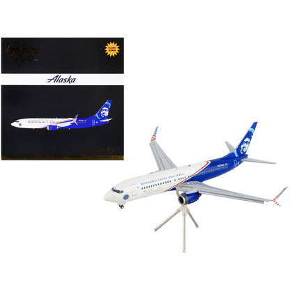 Boeing 737-800 Commercial Aircraft with Flaps Down "Alaska Airlines - Honoring Those Who Serve" White and Blue "Gemini 200" Series 1/200 Diecast Model Airplane by GeminiJets