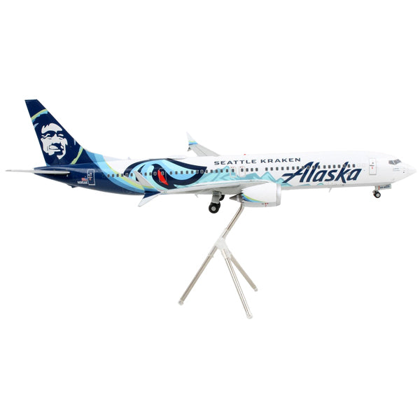 Boeing 737 MAX 9 Commercial Aircraft "Alaska Airlines - Seattle Kraken" White with Blue Tail "Gemini 200" Series 1/200 Diecast Model Airplane by GeminiJets