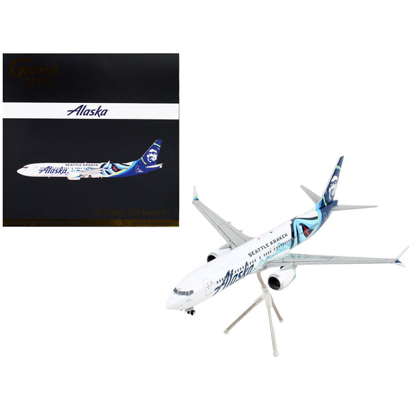 Boeing 737 MAX 9 Commercial Aircraft "Alaska Airlines - Seattle Kraken" White with Blue Tail "Gemini 200" Series 1/200 Diecast Model Airplane by GeminiJets