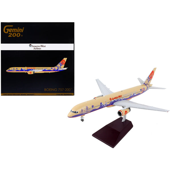 Boeing 757-200 Commercial Aircraft "America West Airlines" Beige with Purple Graphics "Gemini 200" Series 1/200 Diecast Model Airplane by GeminiJets