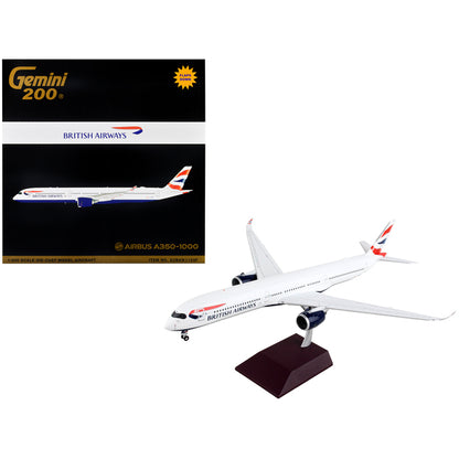 Airbus A350-1000 Commercial Aircraft with Flaps Down "British Airways" White with Striped Tail "Gemini 200" Series 1/200 Diecast Model Airplane by GeminiJets