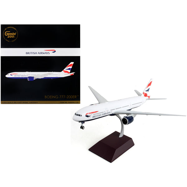 Boeing 777-200ER Commercial Aircraft "British Airways" White with Striped Tail "Gemini 200" Series 1/200 Diecast Model Airplane by GeminiJets