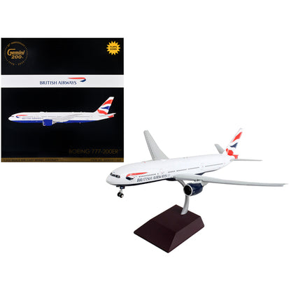 Boeing 777-200ER Commercial Aircraft with Flaps Down "British Airways" White with Striped Tail "Gemini 200" Series 1/200 Diecast Model Airplane by GeminiJets