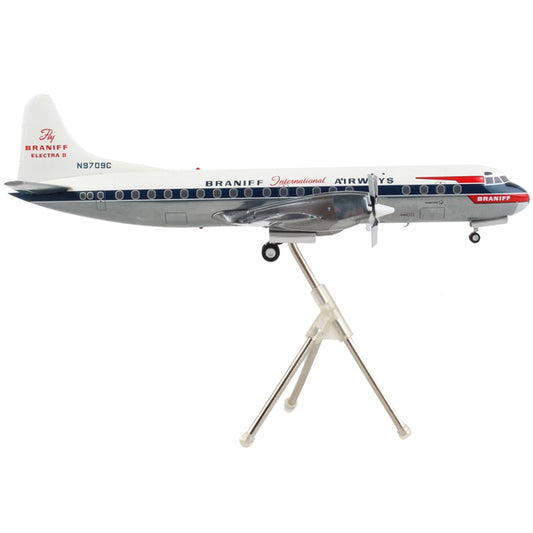 Lockheed L-188 Electra Commercial Aircraft "Braniff International Airways" White with Blue Stripes "Gemini 200" Series 1/200 Diecast Model Airplane by GeminiJets