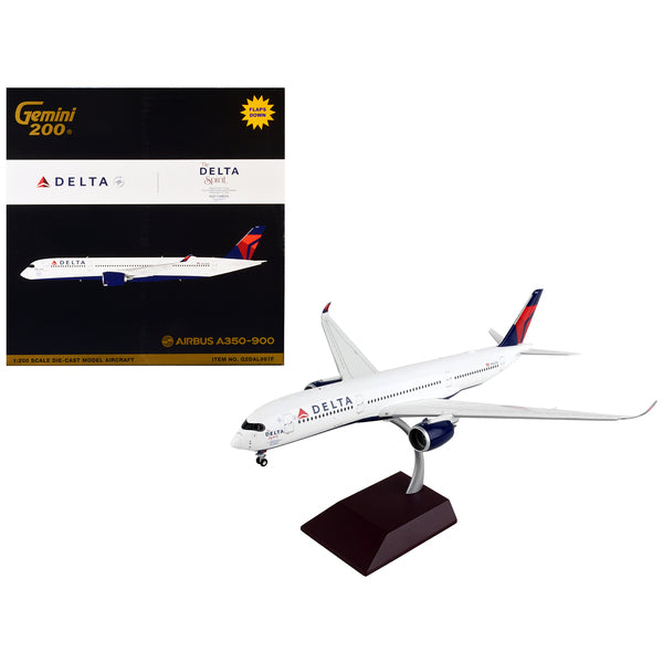 Airbus A350-900 Commercial Aircraft with Flaps Down "Delta Air Lines" White with Blue Tail "Gemini 200" Series 1/200 Diecast Model Airplane by GeminiJets