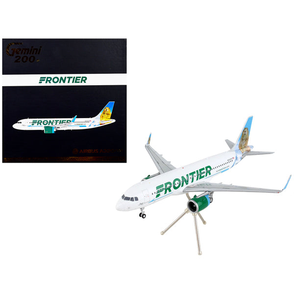 Airbus A320neo Commercial Aircraft "Frontier Airlines - Poppy the Prairie Dog" White with Graphics "Gemini 200" Series 1/200 Diecast Model Airplane by GeminiJets