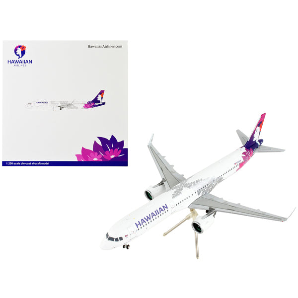 Airbus A321neo Commercial Aircraft "Hawaiian Airlines" White with Purple Tail "Gemini 200" Series 1/200 Diecast Model Airplane by GeminiJets