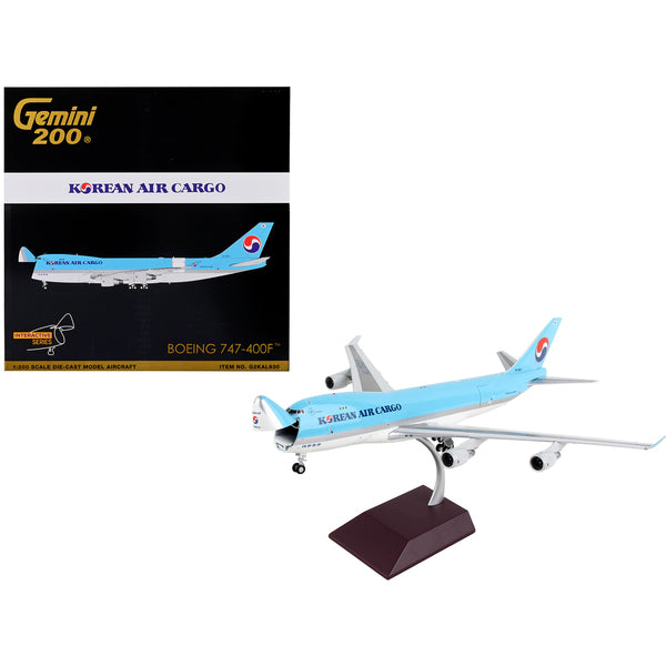 Boeing 747-400F Commercial Aircraft "Korean Air Cargo" Light Blue "Gemini 200 - Interactive" Series 1/200 Diecast Model Airplane by GeminiJets