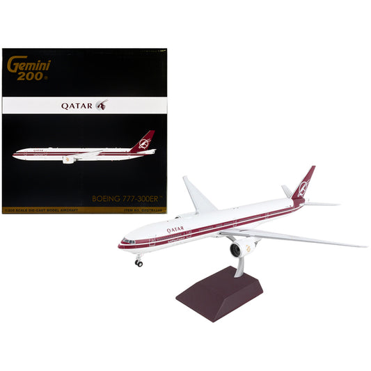 Boeing 777-300ER Commercial Aircraft "Qatar Airways" White with Dark Red Stripes "Gemini 200" Series 1/200 Diecast Model Airplane by GeminiJets