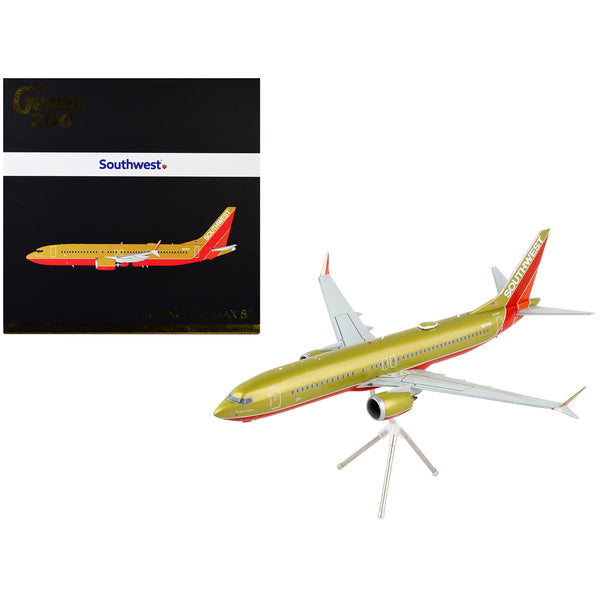 Boeing 737 MAX 8 Commercial Aircraft "Southwest Airlines" Gold and Red "Gemini 200" Series 1/200 Diecast Model Airplane by GeminiJets