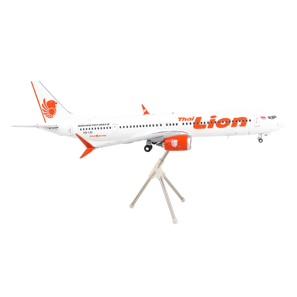 Boeing 737 MAX 9 Commercial Aircraft "Thai Lion Air" White with Orange Tail Graphics "Gemini 200" Series 1/200 Diecast Model Airplane by GeminiJets