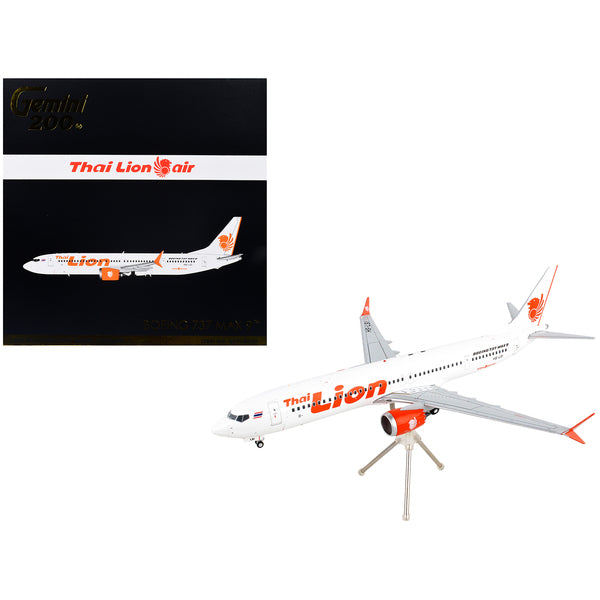 Boeing 737 MAX 9 Commercial Aircraft "Thai Lion Air" White with Orange Tail Graphics "Gemini 200" Series 1/200 Diecast Model Airplane by GeminiJets