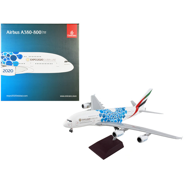 Airbus A380-800 Commercial Aircraft "Emirates Airlines - Dubai Expo 2020" White with Blue Graphics "Gemini 200" Series 1/200 Diecast Model Airplane by GeminiJets