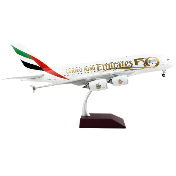 Airbus A380-800 Commercial Aircraft "Emirates Airlines - 50th Anniversary of UAE" White with Striped Tail "Gemini 200" Series 1/200 Diecast Model Airplane by GeminiJets