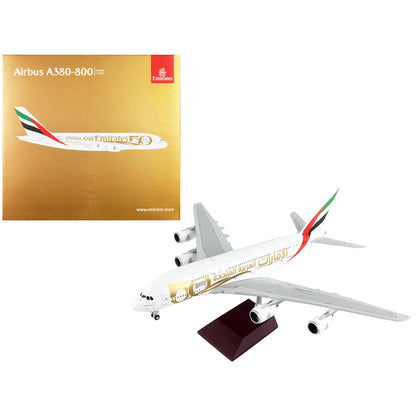 Airbus A380-800 Commercial Aircraft "Emirates Airlines - 50th Anniversary of UAE" White with Striped Tail "Gemini 200" Series 1/200 Diecast Model Airplane by GeminiJets