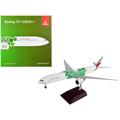 Boeing 777-300ER Commercial Aircraft "Emirates Airlines - Dubai Expo 2020" White with Green Graphics "Gemini 200" Series 1/200 Diecast Model Airplane by GeminiJets