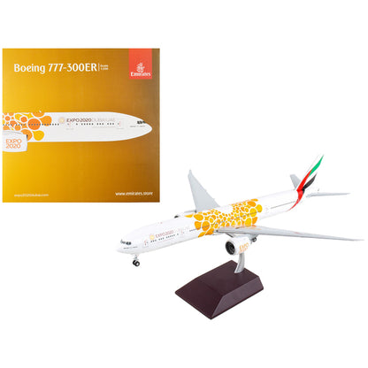 Boeing 777-300ER Commercial Aircraft "Emirates Airlines - Dubai Expo 2020" White with Orange Graphics "Gemini 200" Series 1/200 Diecast Model Airplane by GeminiJets