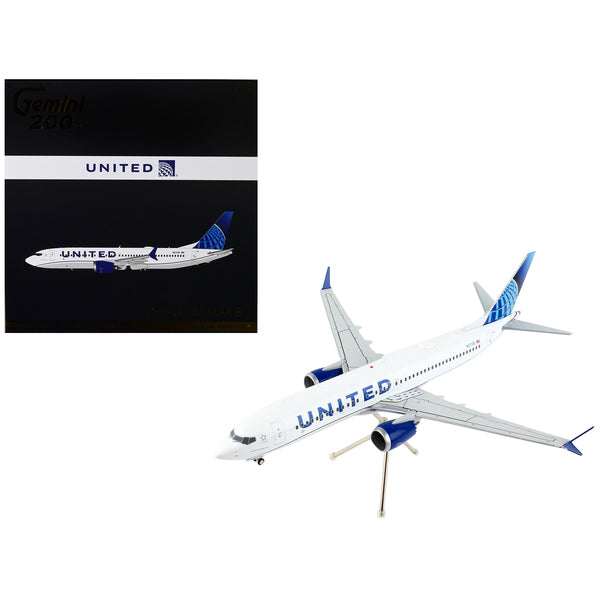 Boeing 737 MAX 8 Commercial Aircraft "United Airlines" White with Blue Tail "Gemini 200" Series 1/200 Diecast Model Airplane by GeminiJets