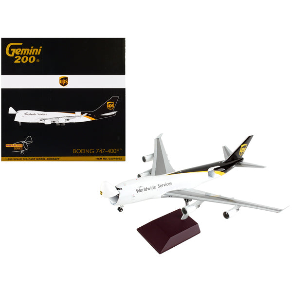 Boeing 747-400F Commercial Aircraft "UPS Worldwide Services" White with Brown Tail "Gemini 200 - Interactive" Series 1/200 Diecast Model Airplane by GeminiJets