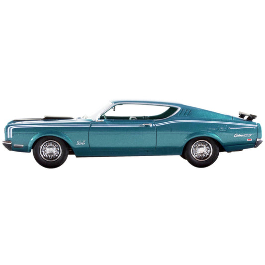 1969 Mercury Cyclone Dark Aqua Blue with Blue Interior and White Stripes Limited Edition to 170 pieces Worldwide 1/43 Model Car by Goldvarg Collection