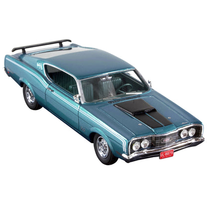 1969 Mercury Cyclone Dark Aqua Blue with Blue Interior and White Stripes Limited Edition to 170 pieces Worldwide 1/43 Model Car by Goldvarg Collection