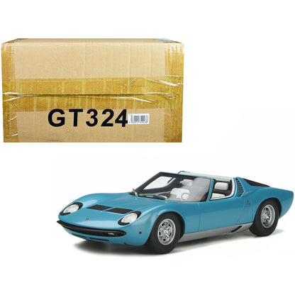 1968 Lamborghini Miura Roadster Light Blue Metallic Limited Edition to 999 pieces Worldwide 1/18 Model Car by GT Spirit