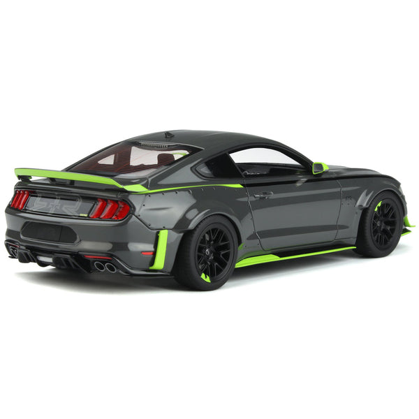 Ford Mustang RTR Spec 5 Gray with Black and Green Stripes "10th Anniversary" 1/18 Model Car by GT Spirit