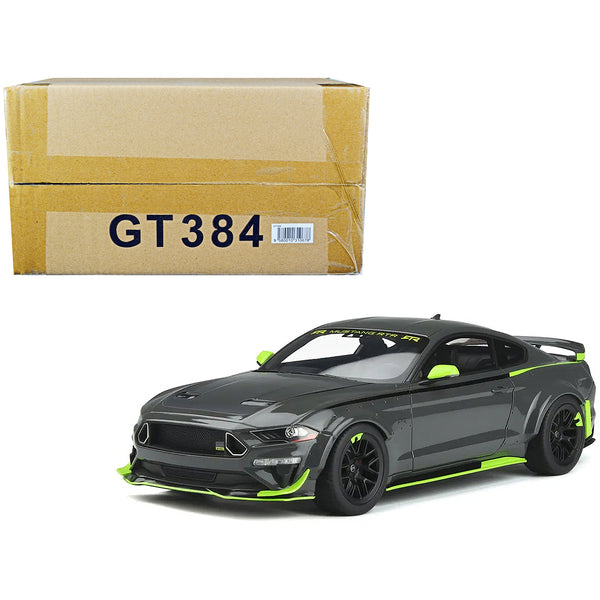 Ford Mustang RTR Spec 5 Gray with Black and Green Stripes "10th Anniversary" 1/18 Model Car by GT Spirit