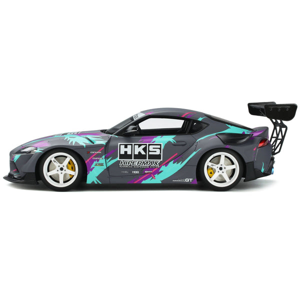 2019 Toyota GR Supra "HKS" Gray with Graphics 1/18 Model Car by GT Spirit