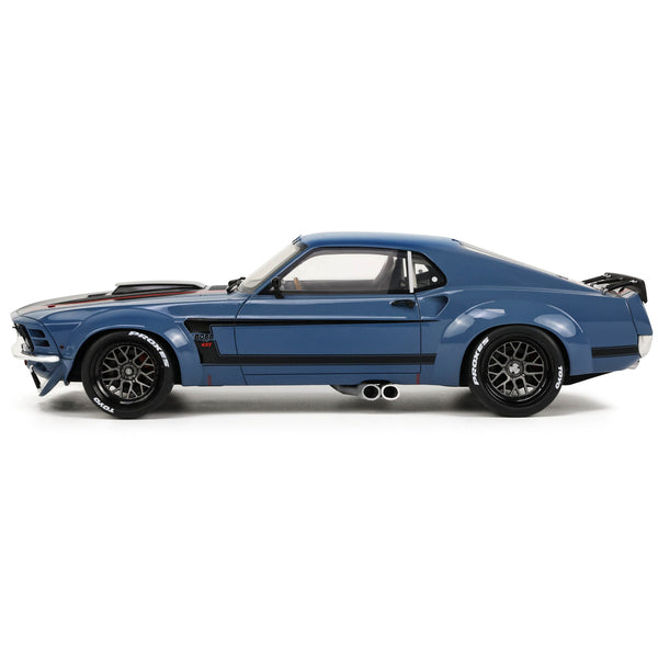 1970 Ford Mustang Blue with Black Hood and Stripes "By Ruffian Cars" 1/18 Model Car by GT Spirit