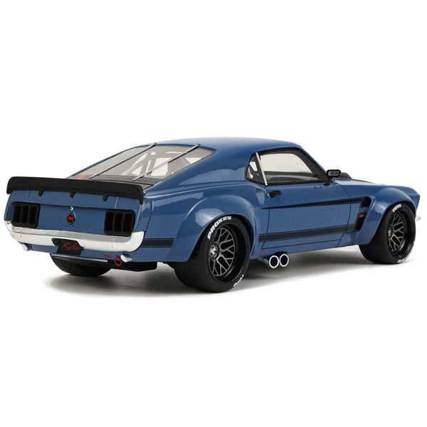 1970 Ford Mustang Blue with Black Hood and Stripes "By Ruffian Cars" 1/18 Model Car by GT Spirit