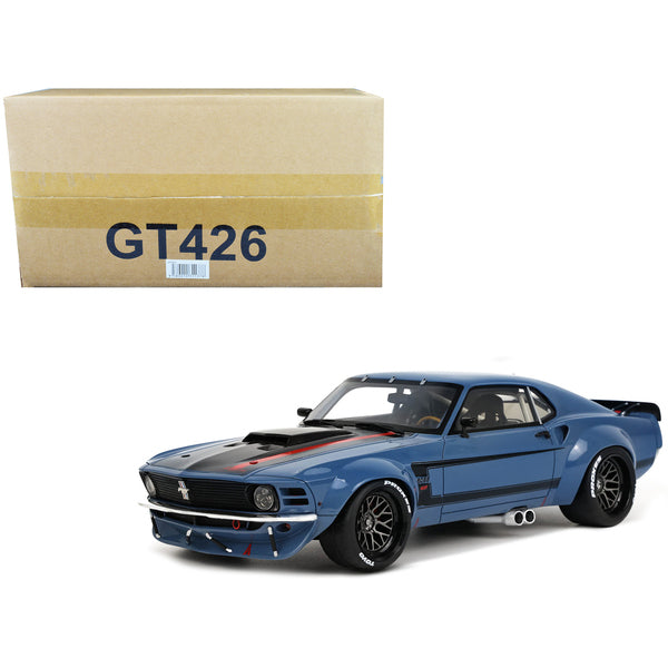 1970 Ford Mustang Blue with Black Hood and Stripes "By Ruffian Cars" 1/18 Model Car by GT Spirit