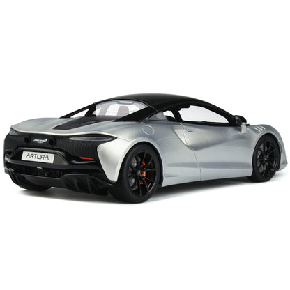 2021 McLaren Artura Silver Metallic with Black Top 1/18 Model Car by GT Spirit