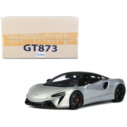 2021 McLaren Artura Silver Metallic with Black Top 1/18 Model Car by GT Spirit