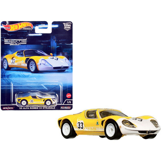 1969 Alfa Romeo 33 Stradale #33 Yellow and White "Exotic Envy" Series Diecast Model Car by Hot Wheels