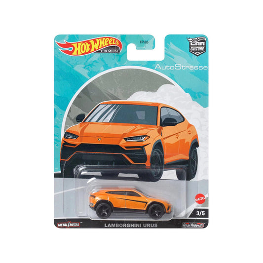 Lamborghini Urus Orange Metallic with Graphics "Auto Strasse" Series Diecast Model Car by Hot Wheels