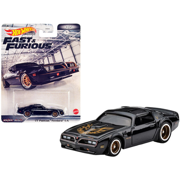 1977 Pontiac Firebird T/A Trans Am Black with Golden Bird on Hood "Fast & Furious" Series Diecast Model Car by Hot Wheels