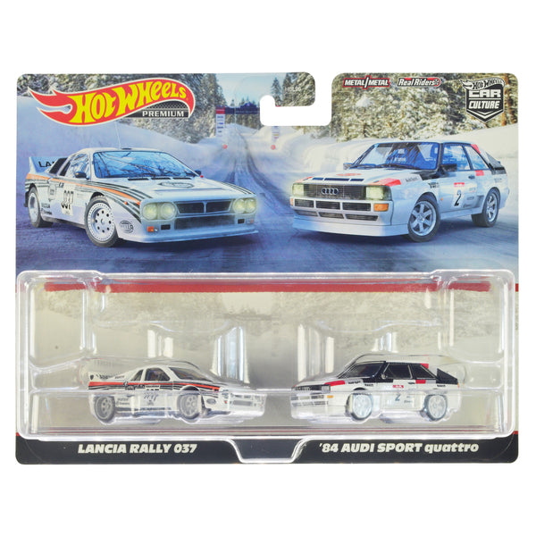 Lancia Rally 037 #037 White with Stripes and 1984 Audi Sport Quattro #2 White "Car Culture" Set of 2 Cars Diecast Model Cars by Hot Wheels