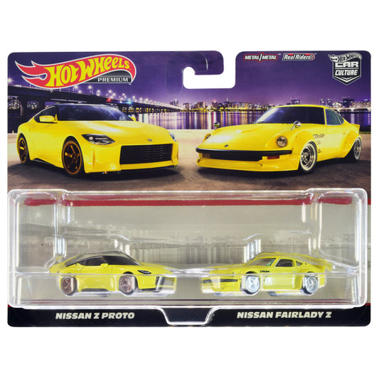 Nissan Z Proto Yellow with Black Top and Nissan Fairlady Z Yellow "Car Culture" Set of 2 Cars Diecast Model Cars by Hot Wheels