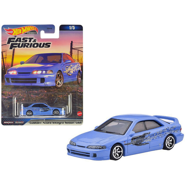 Acura Integra Sedan GSR Custom Blue with Graphics "The Fast and The Furious" (2001) Movie "Fast & Furious" Series Diecast Model Car by Hot Wheels