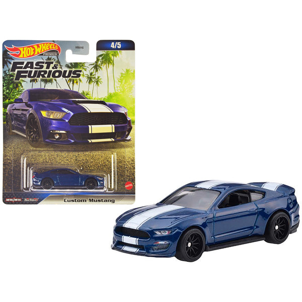 Custom Mustang Blue Metallic with White Stripes "F9" (2021) Movie "Fast & Furious" Series Diecast Model Car by Hot Wheels