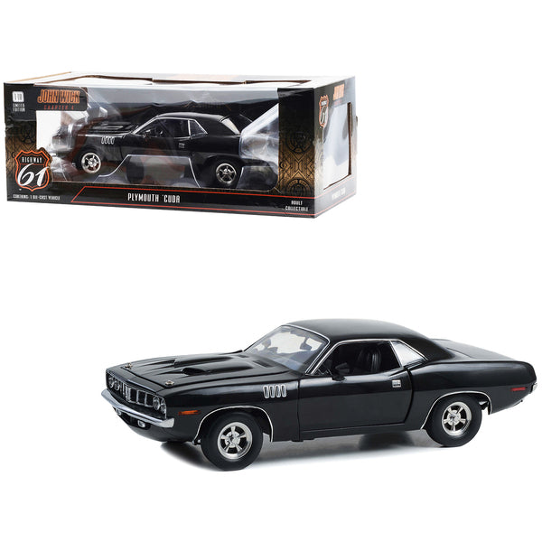 Plymouth Barracuda Black "John Wick: Chapter 4" (2023) Movie 1/18 Diecast Model Car by Highway 61