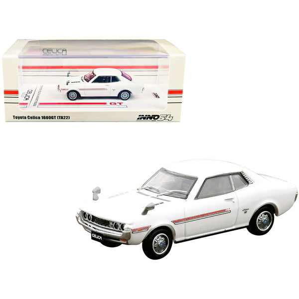 Toyota Celica 1600GT (TA22) RHD (Right Hand Drive) White with Red Stripes 1/64 Diecast Model Car by Inno Models