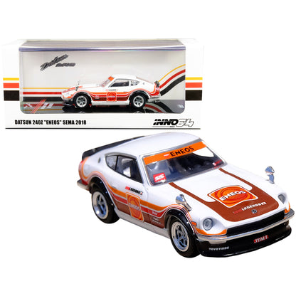 Datsun 240Z White with Stripes "Eneos" SEMA (2018) 1/64 Diecast Model Car by Inno Models