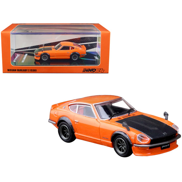 Nissan Fairlady Z (S30) RHD (Right Hand Drive) Orange with Carbon Hood 1/64 Diecast Model Car by Inno Models