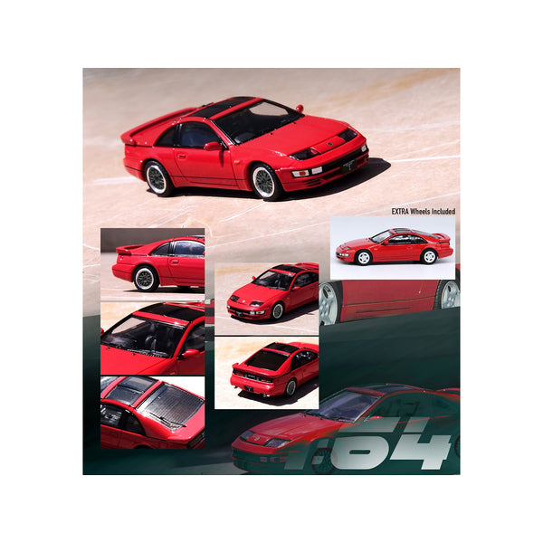 Nissan Fairlady Z (Z32) RHD (Right Hand Drive) Aztec Red with Sunroof and Extra Wheels 1/64 Diecast Model Car by Inno Models