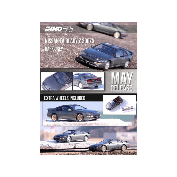 Nissan Fairlady Z (Z32) RHD (Right Hand Drive) Oxford Gray Metallic with Extra Wheels 1/64 Diecast Model Car by Inno Models