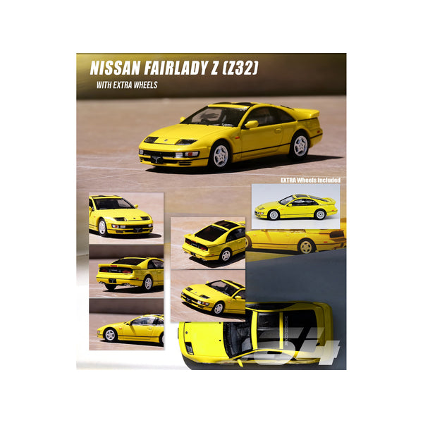 Nissan Fairlady Z (Z32) RHD (Right Hand Drive) Yellow Pearlglow with Sunroof and Extra Wheels 1/64 Diecast Model Car by Inno Models