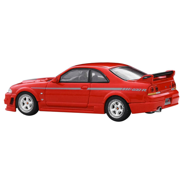 Nissan Skyline GT-R (R33) Nismo 400R RHD (Right Hand Drive) Super Clear Red II with Silver Stripes 1/64 Diecast Model Car by Inno Models