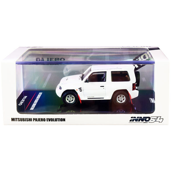 Mitsubishi Pajero Evolution RHD (Right Hand Drive) White with Extra Wheels 1/64 Diecast Model Car by Inno Models